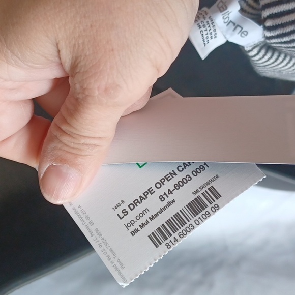 Liz Claiborne Women’s Open Front Sweater Large, 3/4 length sleeve,  cream/black - Picture 6 of 7